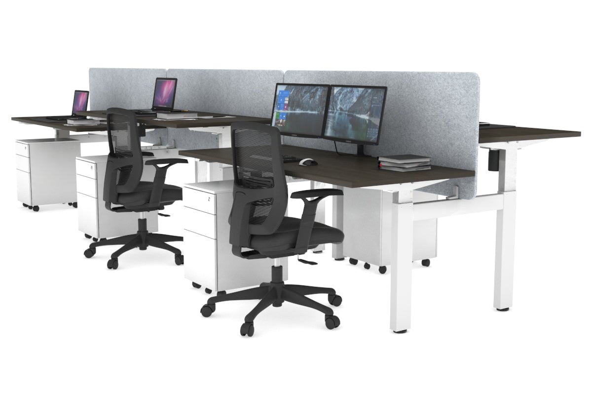 Just Right Height Adjustable 6 Person H-Bench Workstation - White Frame [1200L x 700W] Jasonl dark oak light grey echo panel (820H x 1200W) none