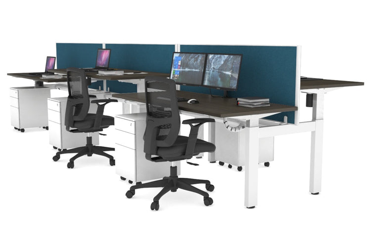 Just Right Height Adjustable 6 Person H-Bench Workstation - White Frame [1200L x 700W] Jasonl 