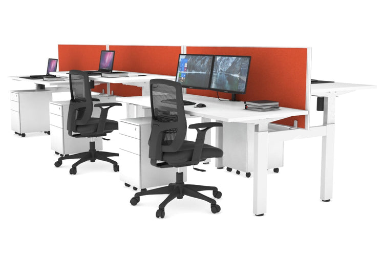 Just Right Height Adjustable 6 Person H-Bench Workstation - White Frame [1200L x 700W] Jasonl white squash orange (820H x 1200W) none