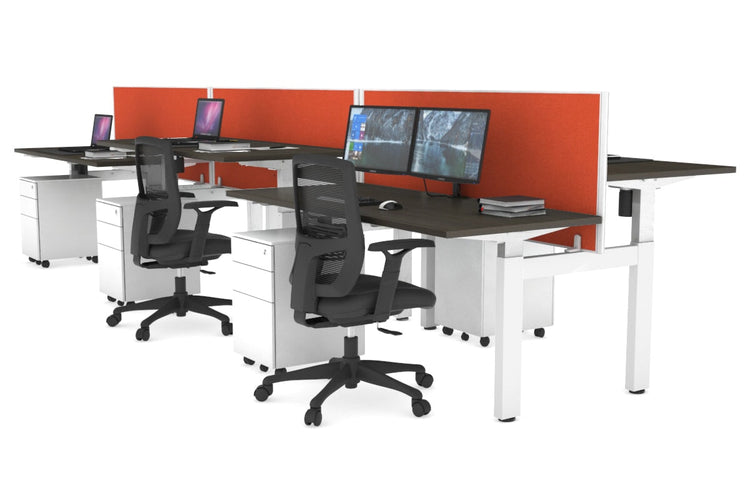 Just Right Height Adjustable 6 Person H-Bench Workstation - White Frame [1200L x 700W] Jasonl dark oak squash orange (820H x 1200W) none