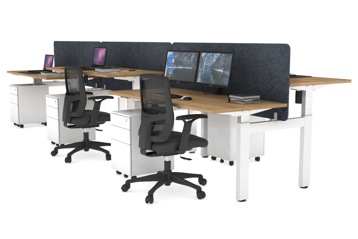 Just Right Height Adjustable 6 Person H-Bench Workstation - White Frame [1200L x 700W] Jasonl salvage oak dark grey echo panel (820H x 1200W) none