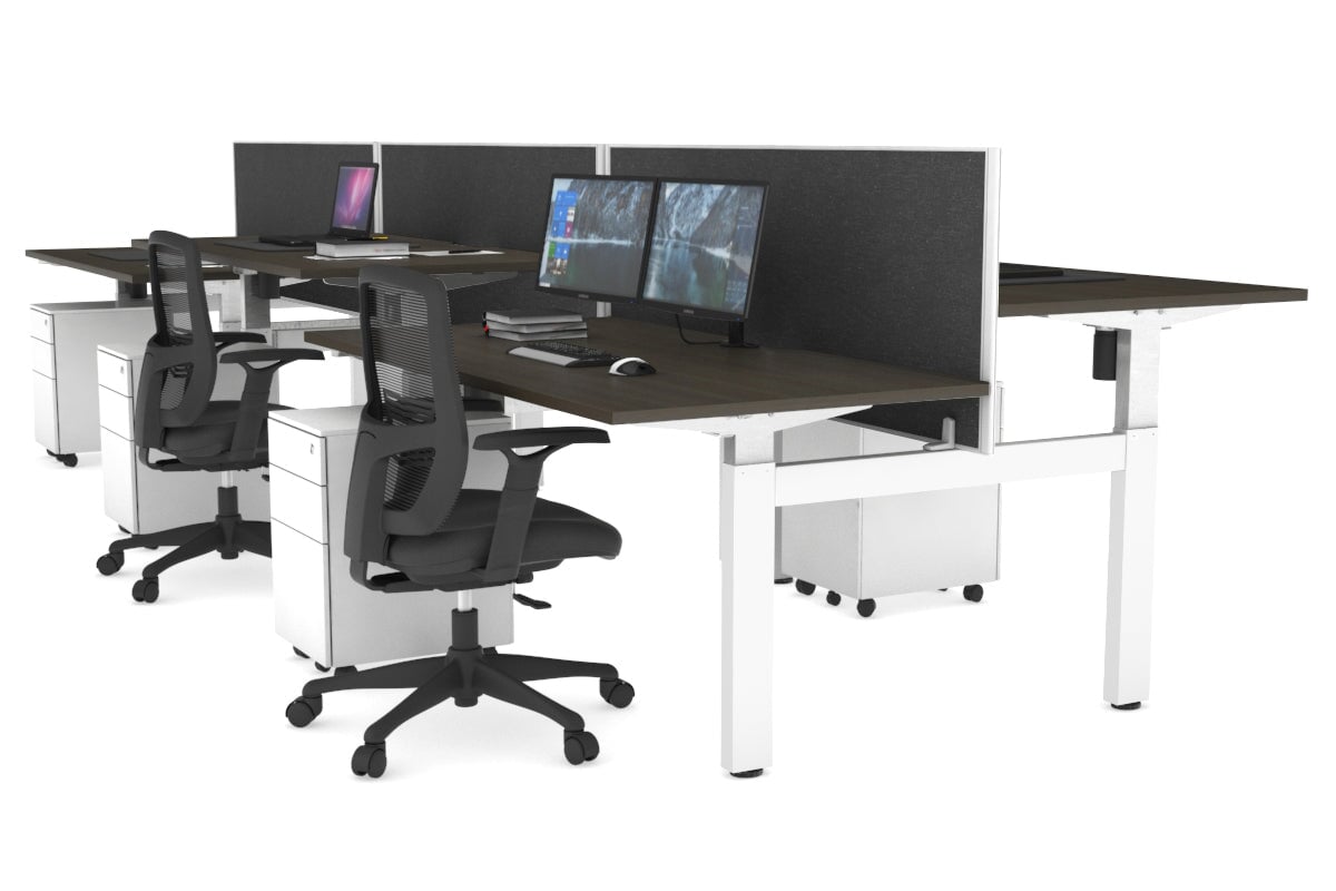 Just Right Height Adjustable 6 Person H-Bench Workstation - White Frame [1200L x 800W with Cable Scallop] Jasonl dark oak moody charcoal (820H x 1200W) none