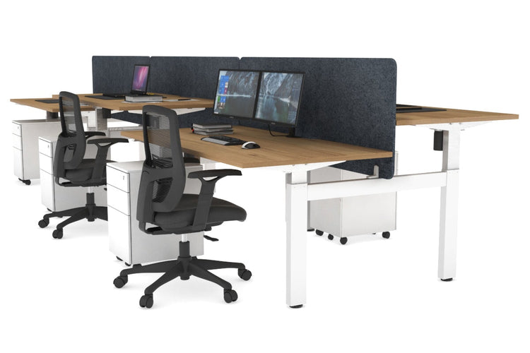 Just Right Height Adjustable 6 Person H-Bench Workstation - White Frame [1200L x 800W with Cable Scallop] Jasonl salvage oak dark grey echo panel (820H x 1200W) none