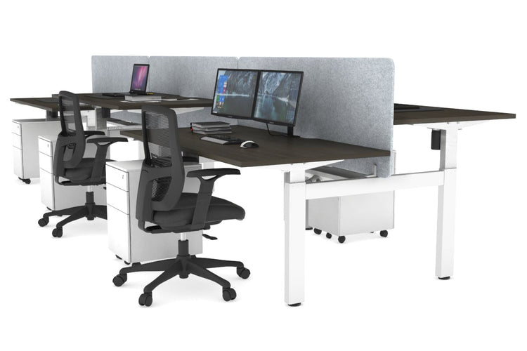 Just Right Height Adjustable 6 Person H-Bench Workstation - White Frame [1200L x 800W with Cable Scallop] Jasonl dark oak light grey echo panel (820H x 1200W) white cable tray