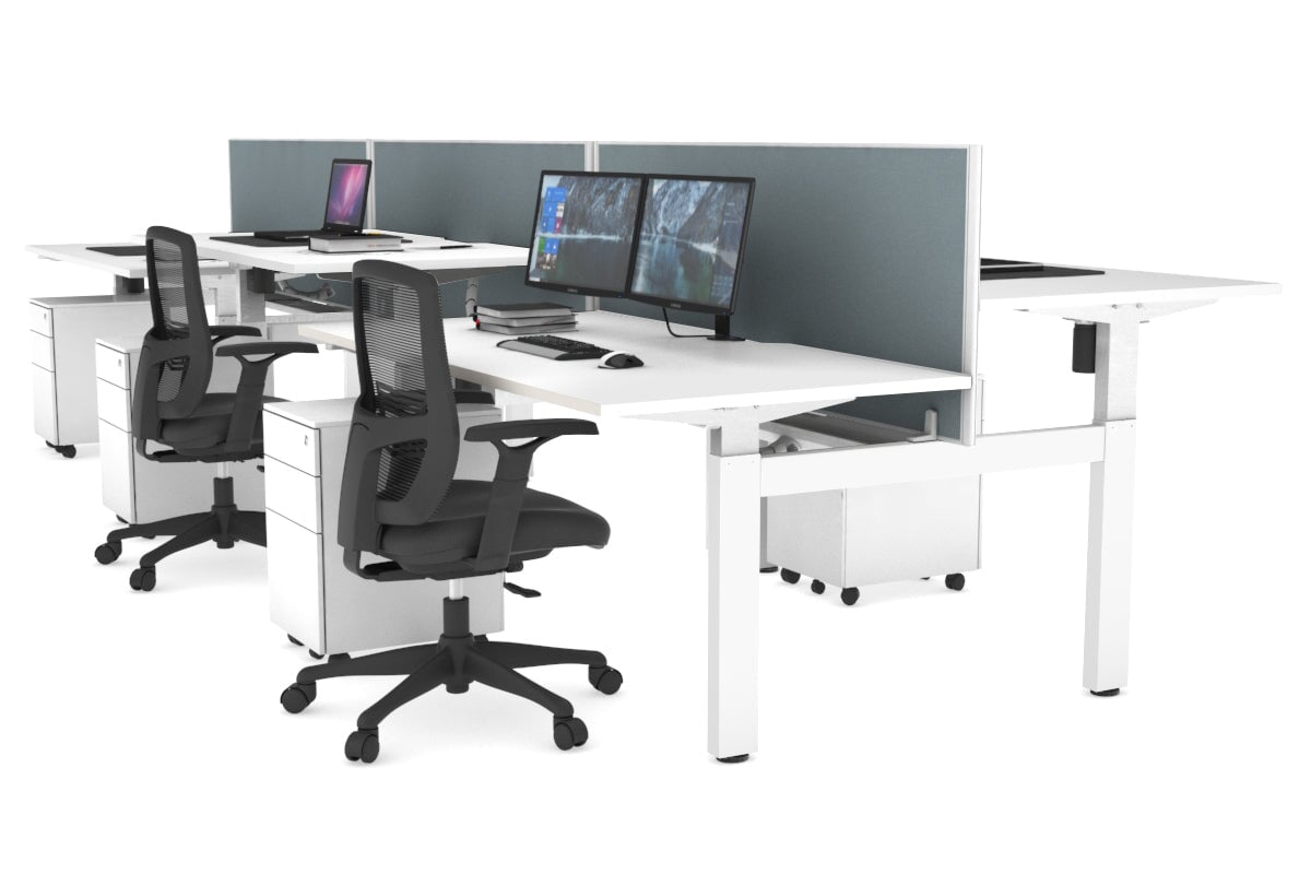 Just Right Height Adjustable 6 Person H-Bench Workstation - White Frame [1200L x 800W with Cable Scallop] Jasonl white cool grey (820H x 1200W) white cable tray