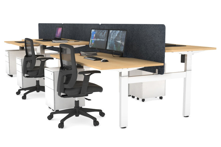 Just Right Height Adjustable 6 Person H-Bench Workstation - White Frame [1200L x 800W with Cable Scallop] Jasonl maple dark grey echo panel (820H x 1200W) none