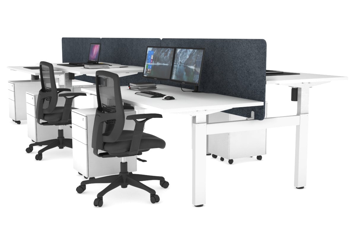 Just Right Height Adjustable 6 Person H-Bench Workstation - White Frame [1200L x 800W with Cable Scallop] Jasonl white dark grey echo panel (820H x 1200W) none