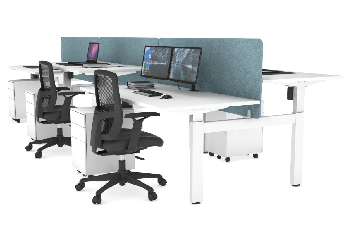 Just Right Height Adjustable 6 Person H-Bench Workstation - White Frame [1200L x 800W with Cable Scallop] Jasonl white blue echo panel (820H x 1200W) none