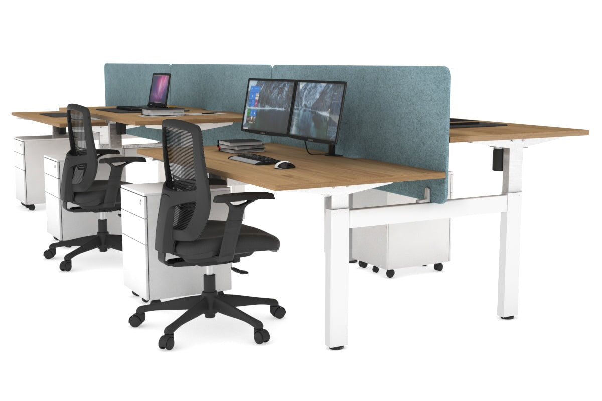 Just Right Height Adjustable 6 Person H-Bench Workstation - White Frame [1200L x 800W with Cable Scallop] Jasonl salvage oak blue echo panel (820H x 1200W) none