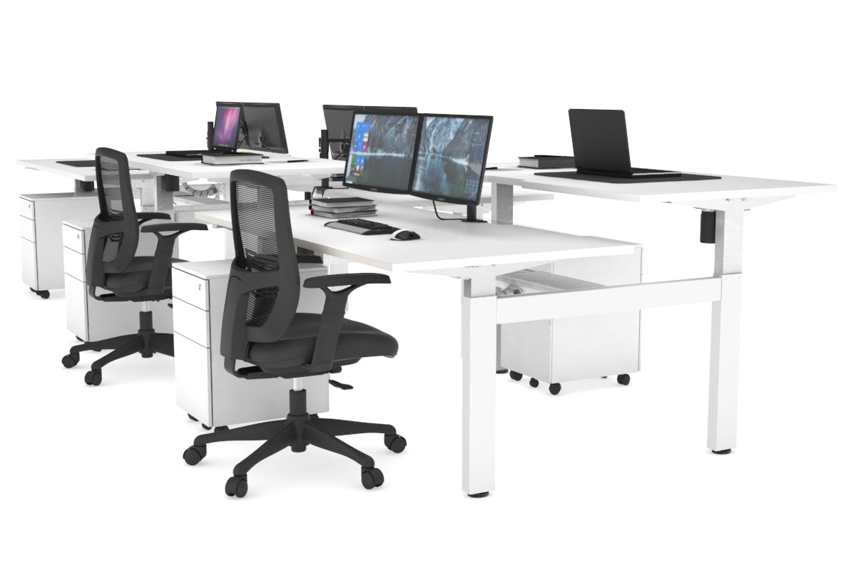 Just Right Height Adjustable 6 Person H-Bench Workstation - White Frame [1200L x 800W with Cable Scallop] Jasonl white none white cable tray