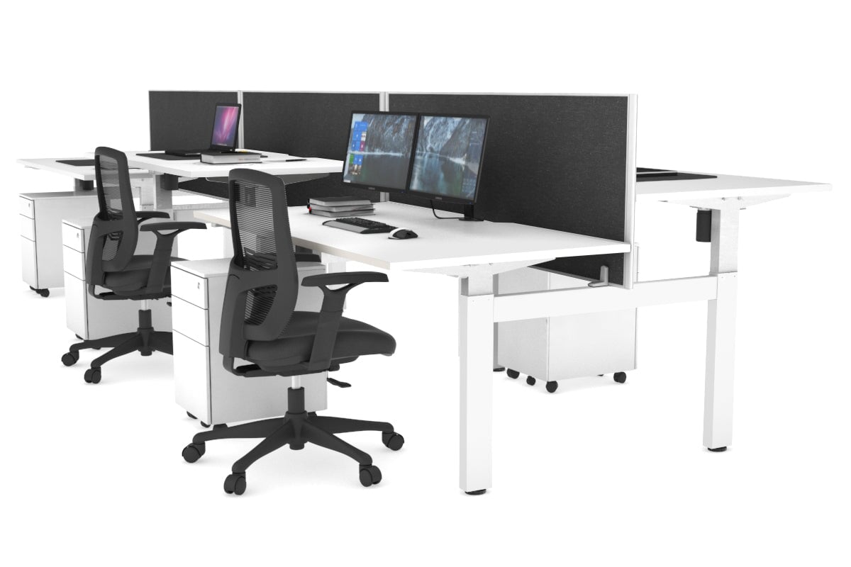 Just Right Height Adjustable 6 Person H-Bench Workstation - White Frame [1200L x 800W with Cable Scallop] Jasonl white moody charcoal (820H x 1200W) none