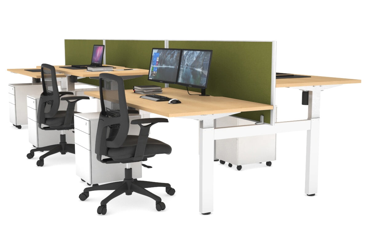 Just Right Height Adjustable 6 Person H-Bench Workstation - White Frame [1200L x 800W with Cable Scallop] Jasonl maple green moss (820H x 1200W) none