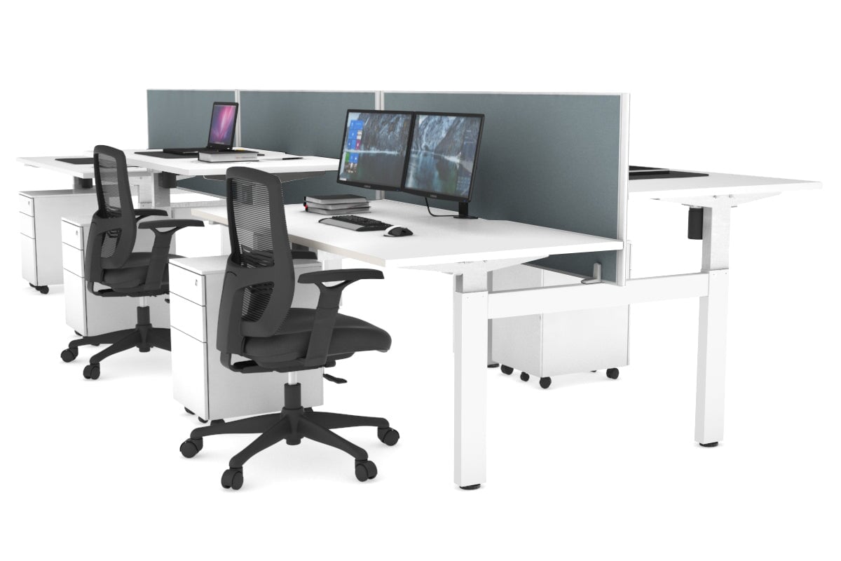 Just Right Height Adjustable 6 Person H-Bench Workstation - White Frame [1200L x 800W with Cable Scallop] Jasonl white cool grey (820H x 1200W) none