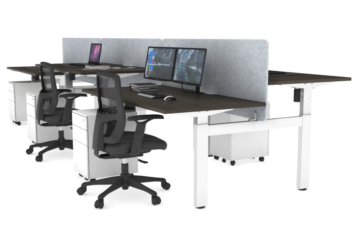 Just Right Height Adjustable 6 Person H-Bench Workstation - White Frame [1200L x 800W with Cable Scallop] Jasonl dark oak light grey echo panel (820H x 1200W) none