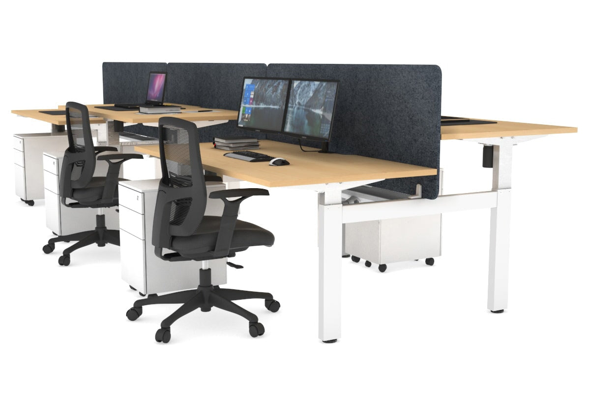 Just Right Height Adjustable 6 Person H-Bench Workstation - White Frame [1200L x 800W with Cable Scallop] Jasonl maple dark grey echo panel (820H x 1200W) white cable tray