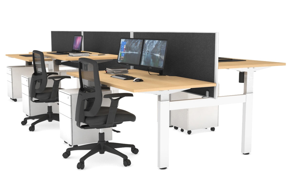 Just Right Height Adjustable 6 Person H-Bench Workstation - White Frame [1200L x 800W with Cable Scallop] Jasonl maple moody charcoal (820H x 1200W) none