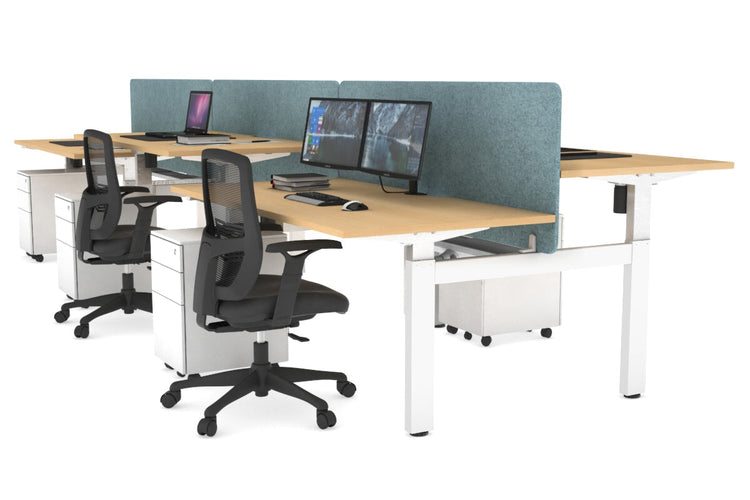 Just Right Height Adjustable 6 Person H-Bench Workstation - White Frame [1200L x 800W with Cable Scallop] Jasonl maple blue echo panel (820H x 1200W) white cable tray
