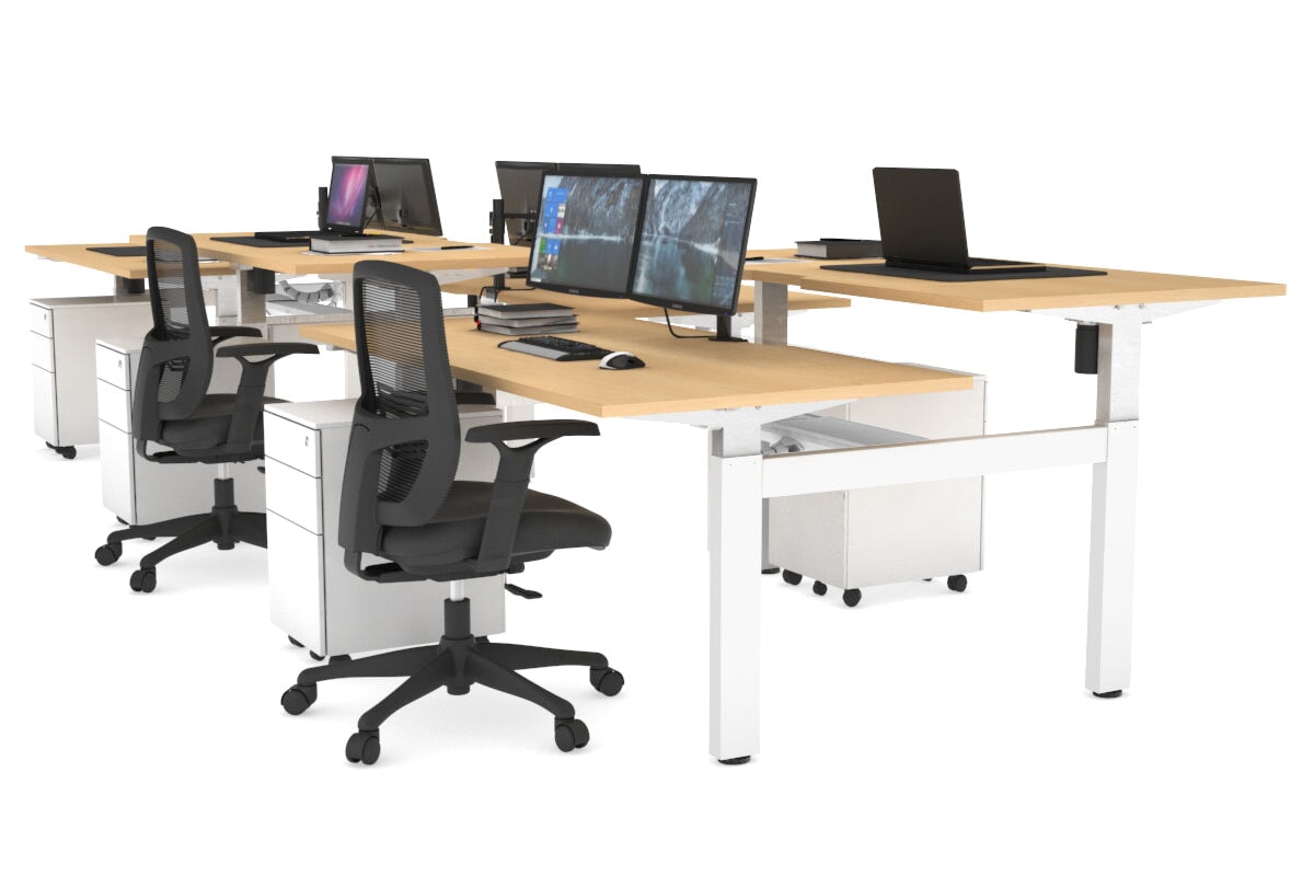 Just Right Height Adjustable 6 Person H-Bench Workstation - White Frame [1200L x 800W with Cable Scallop] Jasonl maple none white cable tray