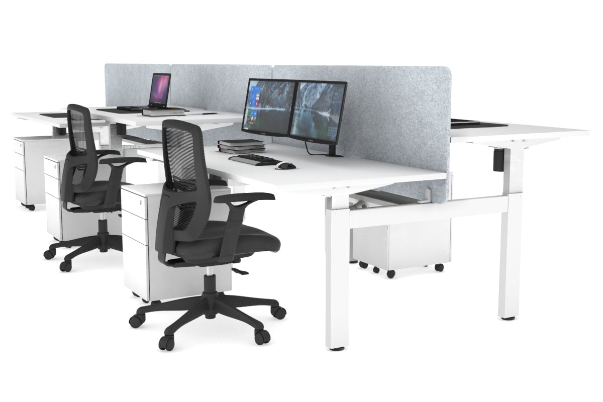 Just Right Height Adjustable 6 Person H-Bench Workstation - White Frame [1200L x 800W with Cable Scallop] Jasonl white light grey echo panel (820H x 1200W) white cable tray