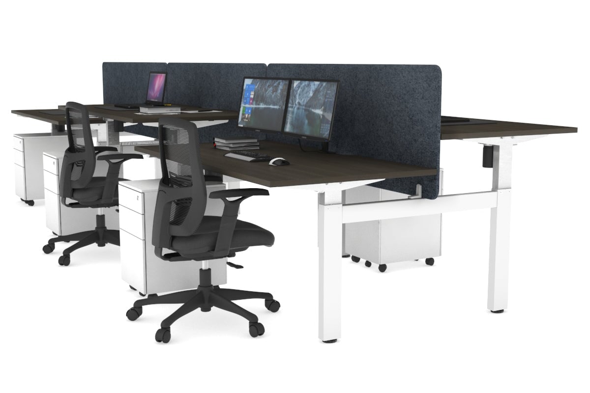 Just Right Height Adjustable 6 Person H-Bench Workstation - White Frame [1200L x 800W with Cable Scallop] Jasonl dark oak dark grey echo panel (820H x 1200W) none