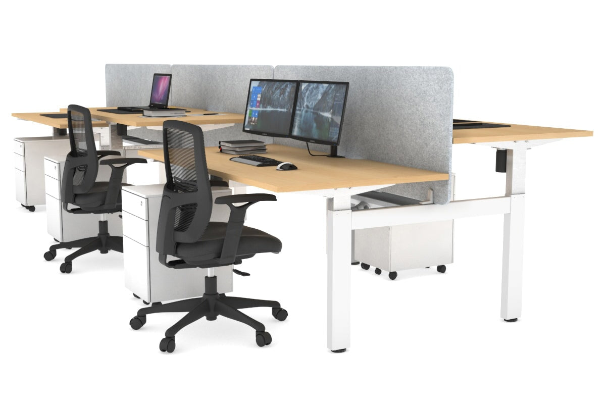 Just Right Height Adjustable 6 Person H-Bench Workstation - White Frame [1200L x 800W with Cable Scallop] Jasonl maple light grey echo panel (820H x 1200W) white cable tray