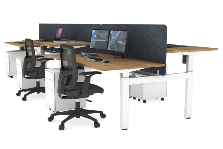 Just Right Height Adjustable 6 Person H-Bench Workstation - White Frame [1200L x 800W with Cable Scallop] Jasonl salvage oak dark grey echo panel (820H x 1200W) white cable tray