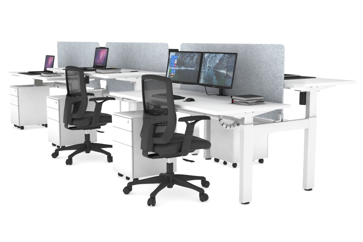 Just Right Height Adjustable 6 Person H-Bench Workstation - White Frame [1400L x 700W] Jasonl white light grey echo panel (820H x 1200W) white cable tray