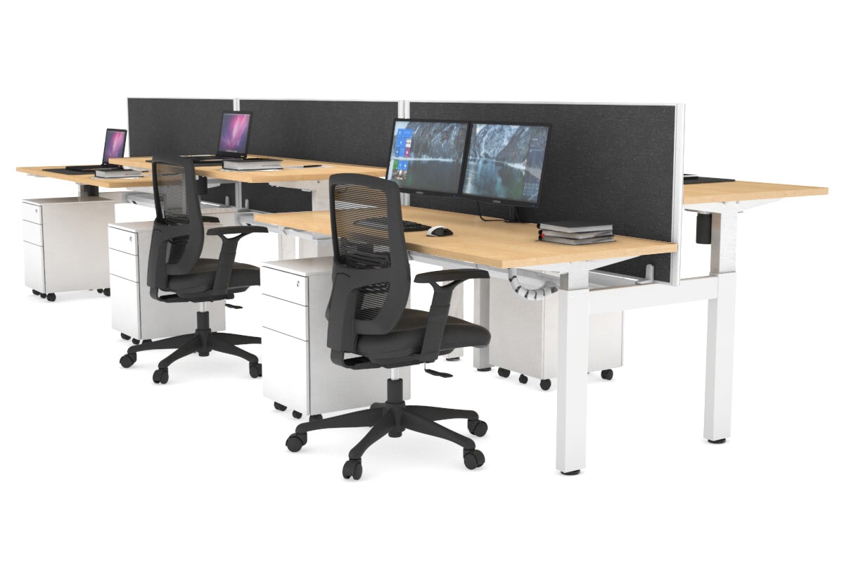 Just Right Height Adjustable 6 Person H-Bench Workstation - White Frame [1400L x 700W] Jasonl maple moody charcoal (820H x 1400W) white cable tray