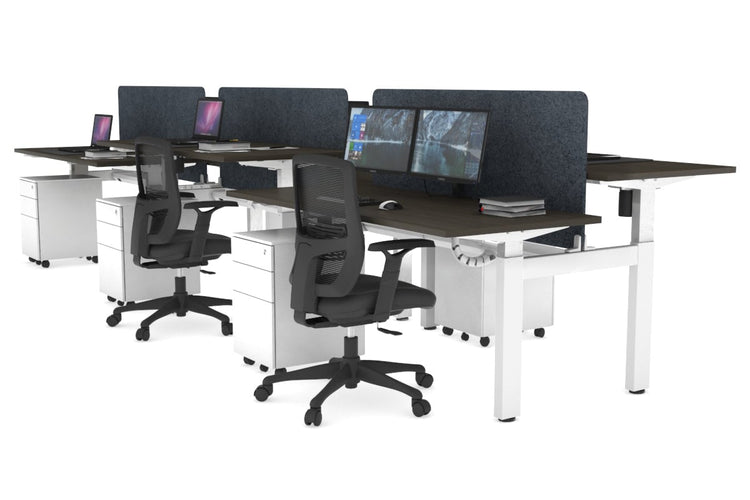 Just Right Height Adjustable 6 Person H-Bench Workstation - White Frame [1400L x 700W] Jasonl dark oak dark grey echo panel (820H x 1200W) white cable tray