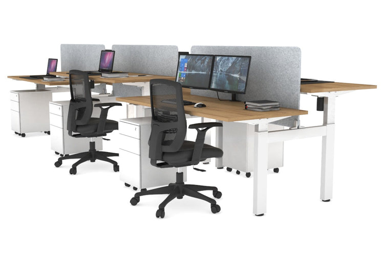 Just Right Height Adjustable 6 Person H-Bench Workstation - White Frame [1400L x 700W] Jasonl salvage oak light grey echo panel (820H x 1200W) none