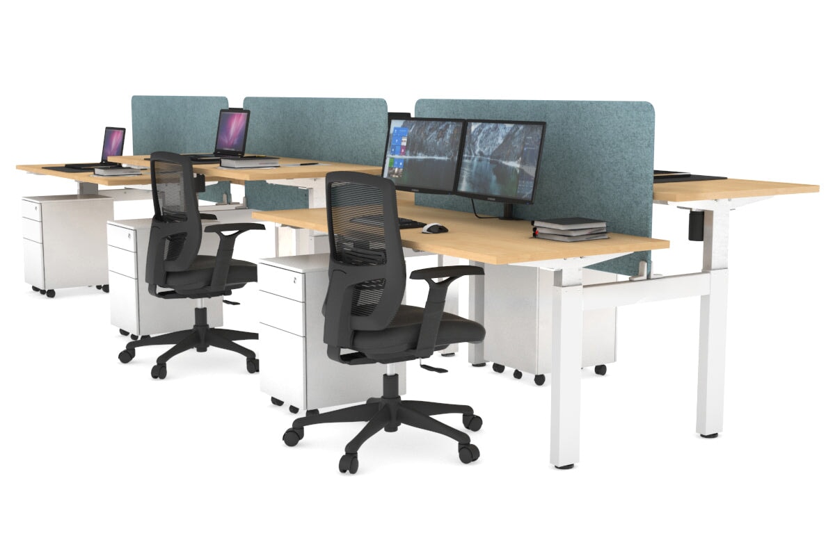 Just Right Height Adjustable 6 Person H-Bench Workstation - White Frame [1400L x 700W] Jasonl maple blue echo panel (820H x 1200W) none