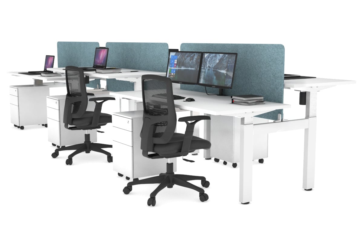 Just Right Height Adjustable 6 Person H-Bench Workstation - White Frame [1400L x 700W] Jasonl white blue echo panel (820H x 1200W) none