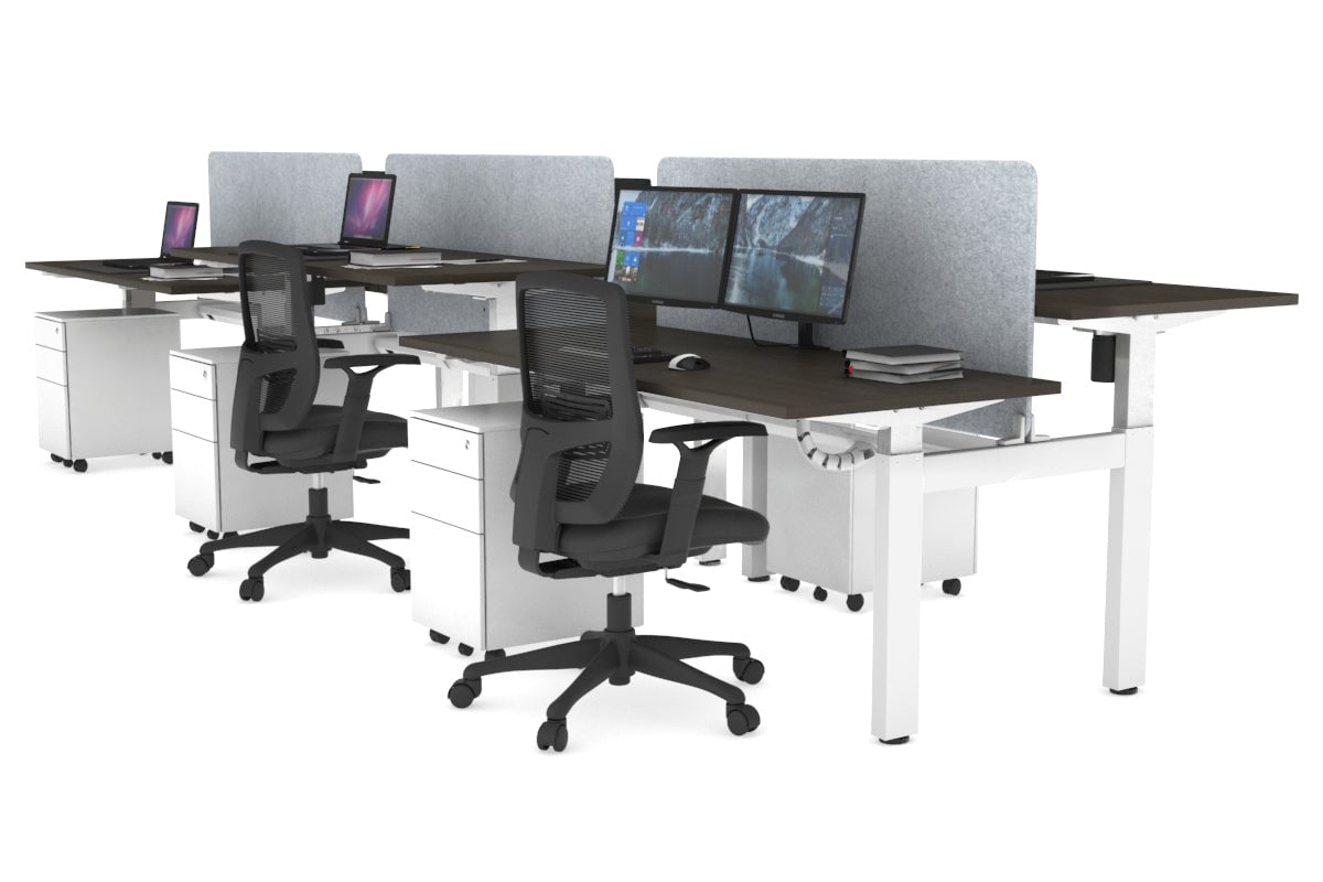 Just Right Height Adjustable 6 Person H-Bench Workstation - White Frame [1400L x 700W] Jasonl dark oak light grey echo panel (820H x 1200W) white cable tray