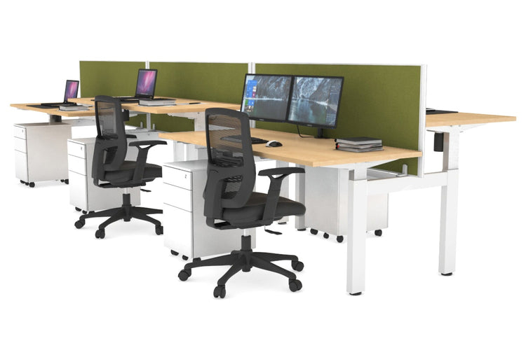 Just Right Height Adjustable 6 Person H-Bench Workstation - White Frame [1400L x 700W] Jasonl maple green moss (820H x 1400W) none