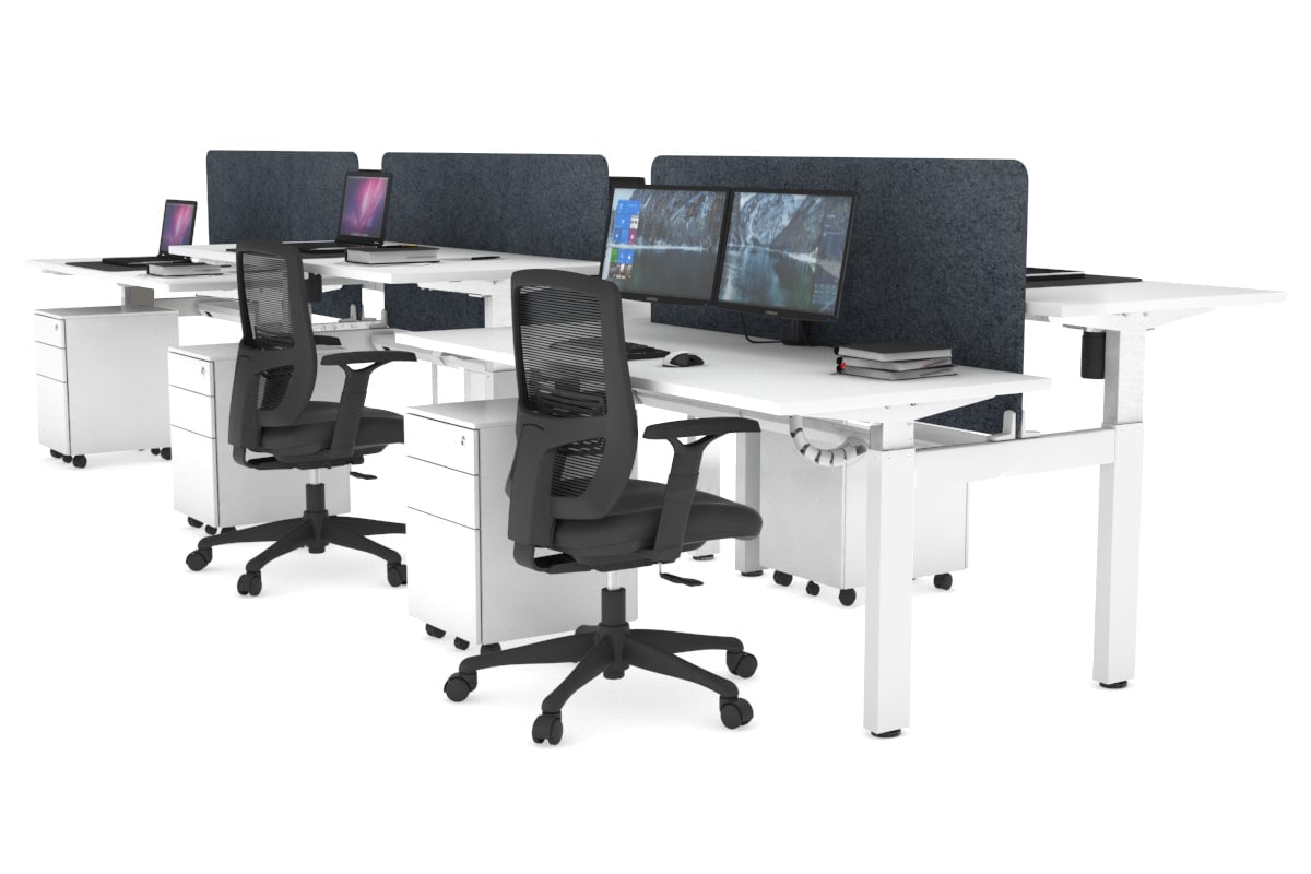 Just Right Height Adjustable 6 Person H-Bench Workstation - White Frame [1400L x 700W] Jasonl white dark grey echo panel (820H x 1200W) white cable tray