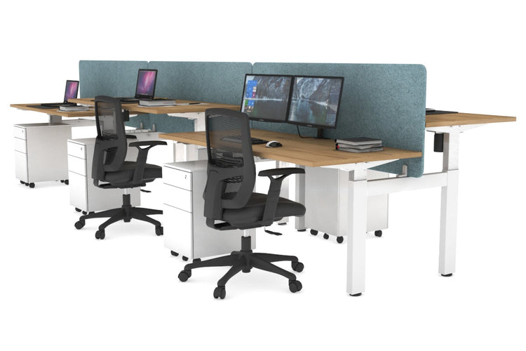 Just Right Height Adjustable 6 Person H-Bench Workstation - White Frame [1600L x 700W] Jasonl salvage oak blue echo panel (820H x 1600W) none