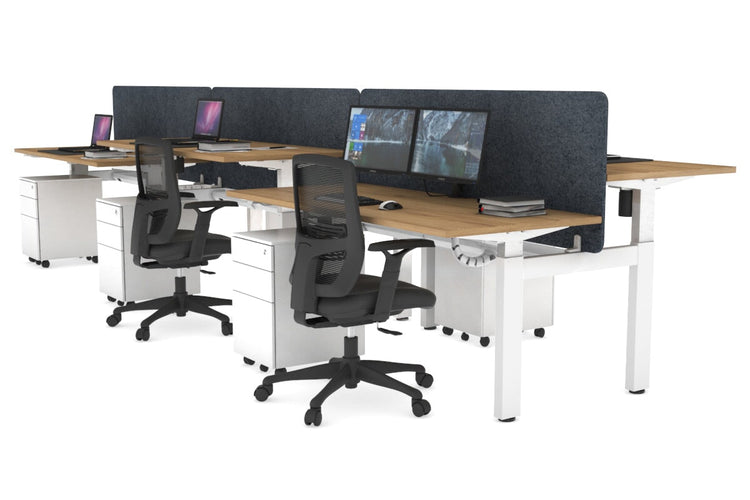 Just Right Height Adjustable 6 Person H-Bench Workstation - White Frame [1600L x 700W] Jasonl salvage oak dark grey echo panel (820H x 1600W) white cable tray