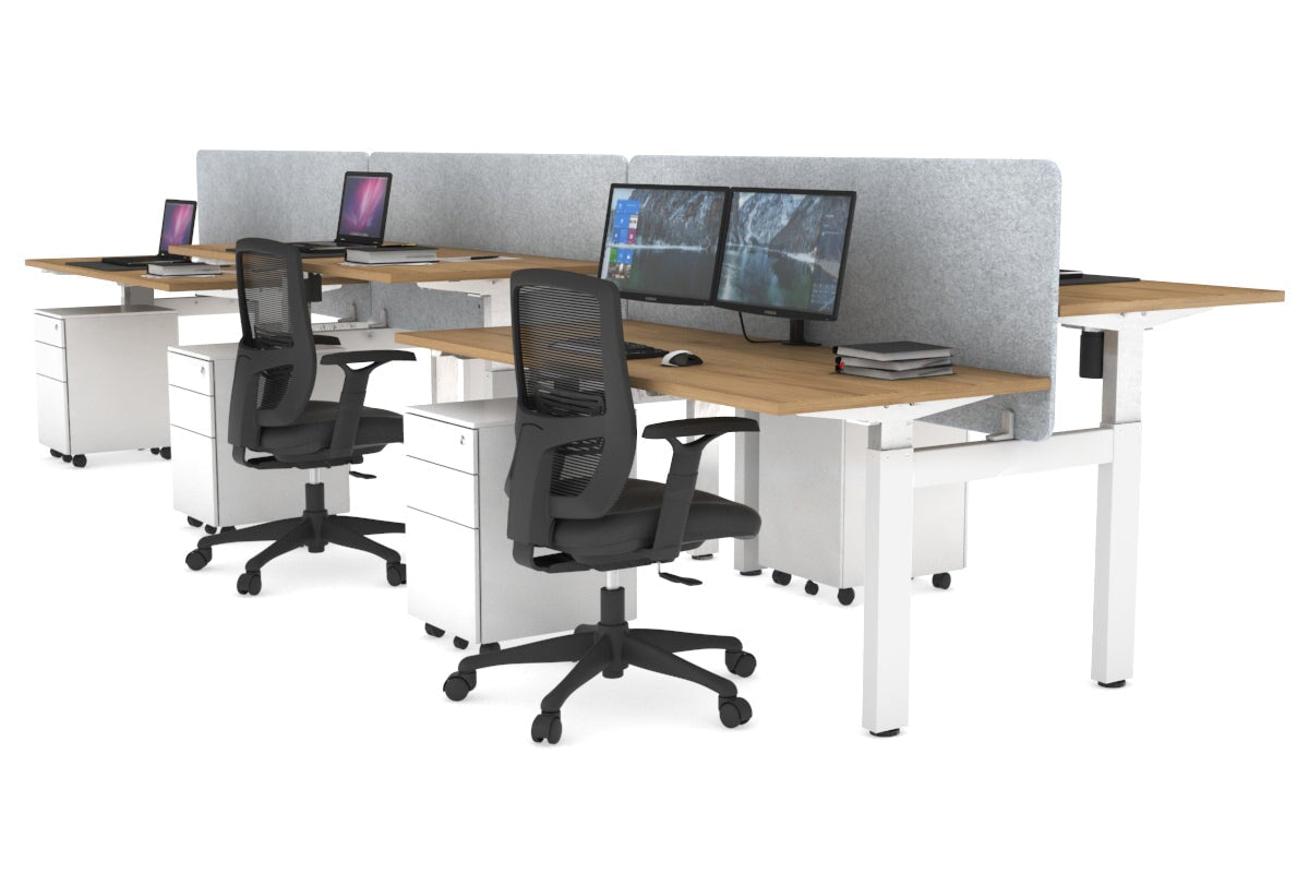 Just Right Height Adjustable 6 Person H-Bench Workstation - White Frame [1600L x 700W] Jasonl salvage oak light grey echo panel (820H x 1600W) none