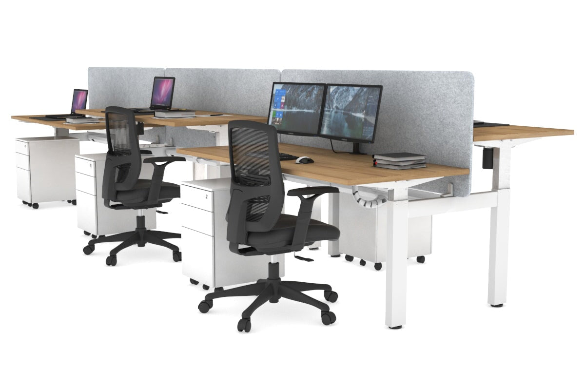 Just Right Height Adjustable 6 Person H-Bench Workstation - White Frame [1600L x 700W] Jasonl salvage oak light grey echo panel (820H x 1600W) white cable tray