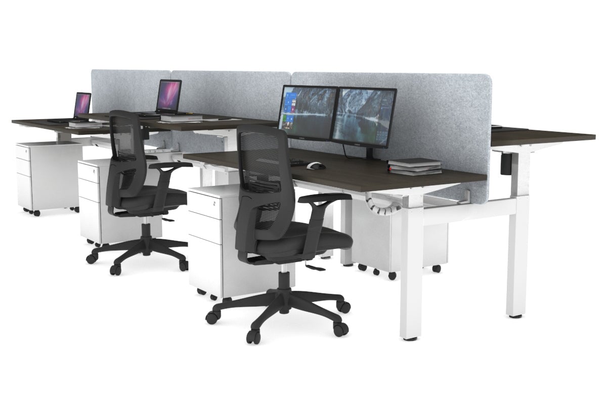 Just Right Height Adjustable 6 Person H-Bench Workstation - White Frame [1600L x 700W] Jasonl dark oak light grey echo panel (820H x 1600W) white cable tray