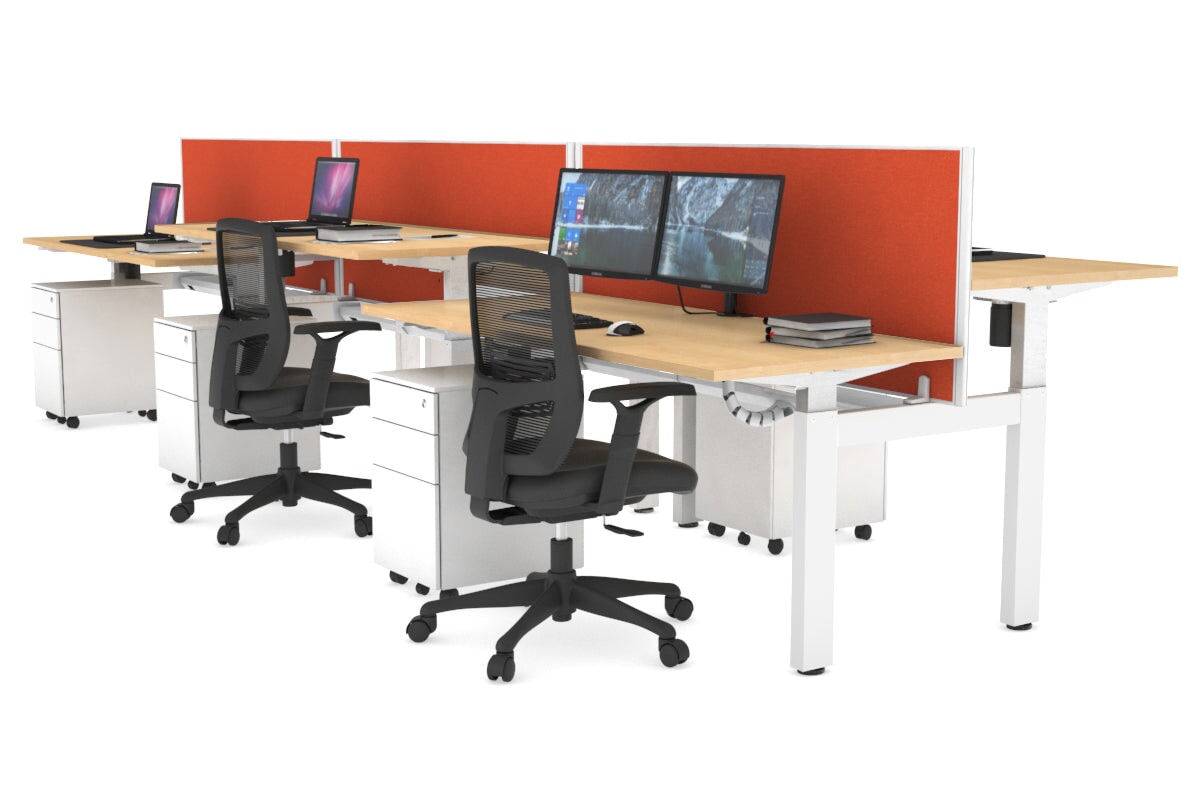 Just Right Height Adjustable 6 Person H-Bench Workstation - White Frame [1600L x 700W] Jasonl maple squash orange (820H x 1600W) white cable tray