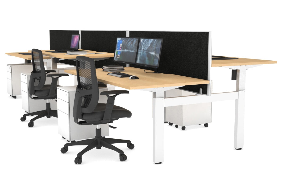 Just Right Height Adjustable 6 Person H-Bench Workstation - White Frame [1600L x 800W with Cable Scallop] Jasonl 
