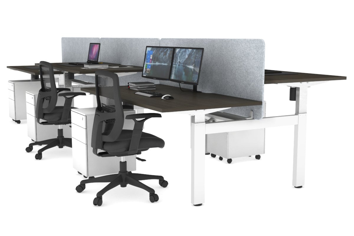 Just Right Height Adjustable 6 Person H-Bench Workstation - White Frame [1600L x 800W with Cable Scallop] Jasonl dark oak light grey echo panel (820H x 1600W) white cable tray