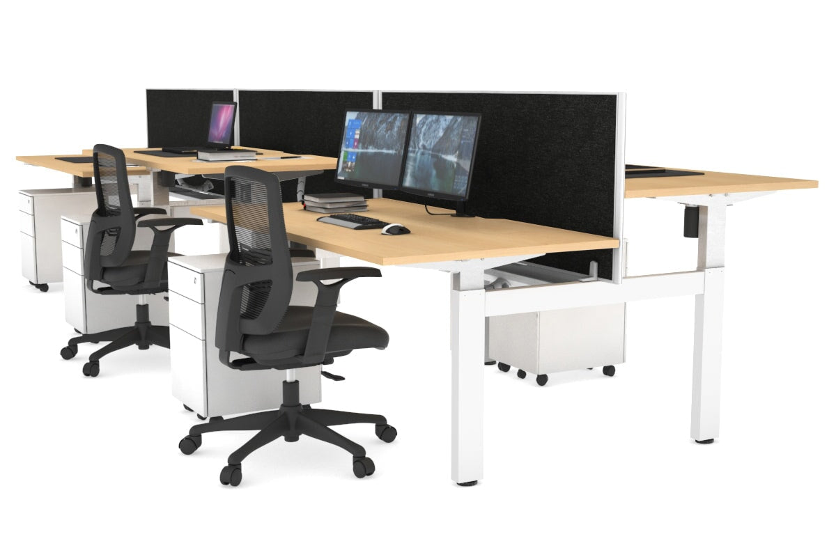 Just Right Height Adjustable 6 Person H-Bench Workstation - White Frame [1600L x 800W with Cable Scallop] Jasonl 