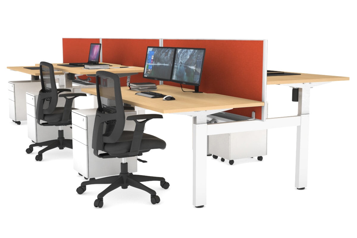 Just Right Height Adjustable 6 Person H-Bench Workstation - White Frame [1600L x 800W with Cable Scallop] Jasonl 