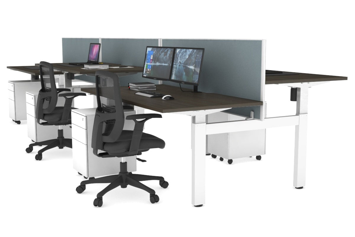 Just Right Height Adjustable 6 Person H-Bench Workstation - White Frame [1600L x 800W with Cable Scallop] Jasonl 