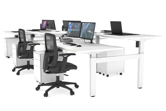 Just Right Height Adjustable 6 Person H-Bench Workstation - White Frame [1600L x 800W with Cable Scallop] Jasonl white none none
