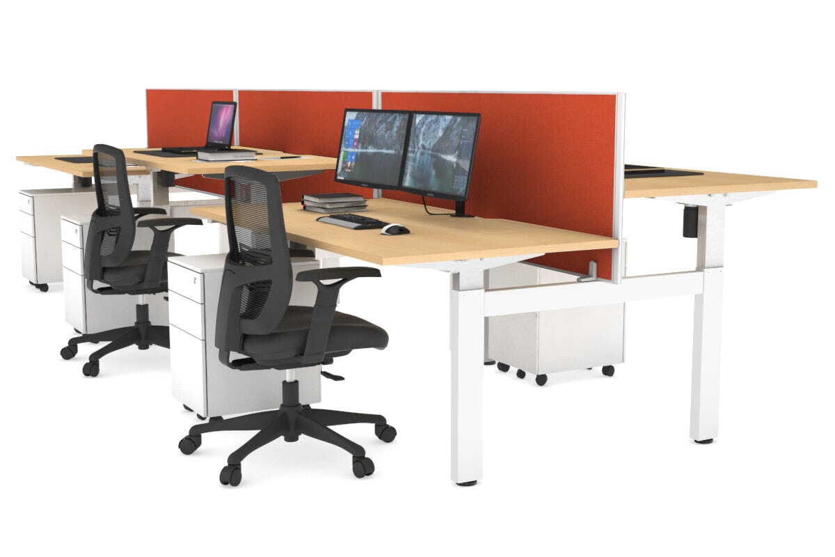 Just Right Height Adjustable 6 Person H-Bench Workstation - White Frame [1600L x 800W with Cable Scallop] Jasonl 