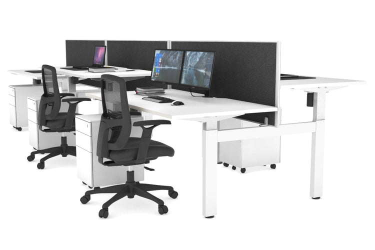 Just Right Height Adjustable 6 Person H-Bench Workstation - White Frame [1600L x 800W with Cable Scallop] Jasonl white moody charcoal (820H x 1600W) none