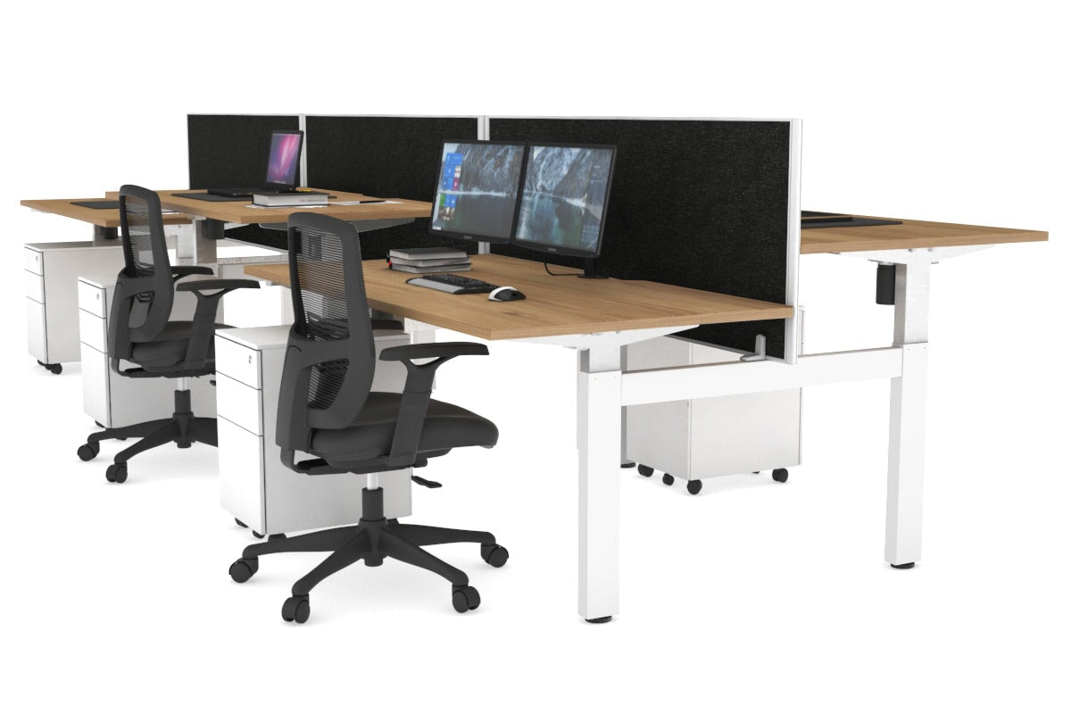 Just Right Height Adjustable 6 Person H-Bench Workstation - White Frame [1600L x 800W with Cable Scallop] Jasonl 
